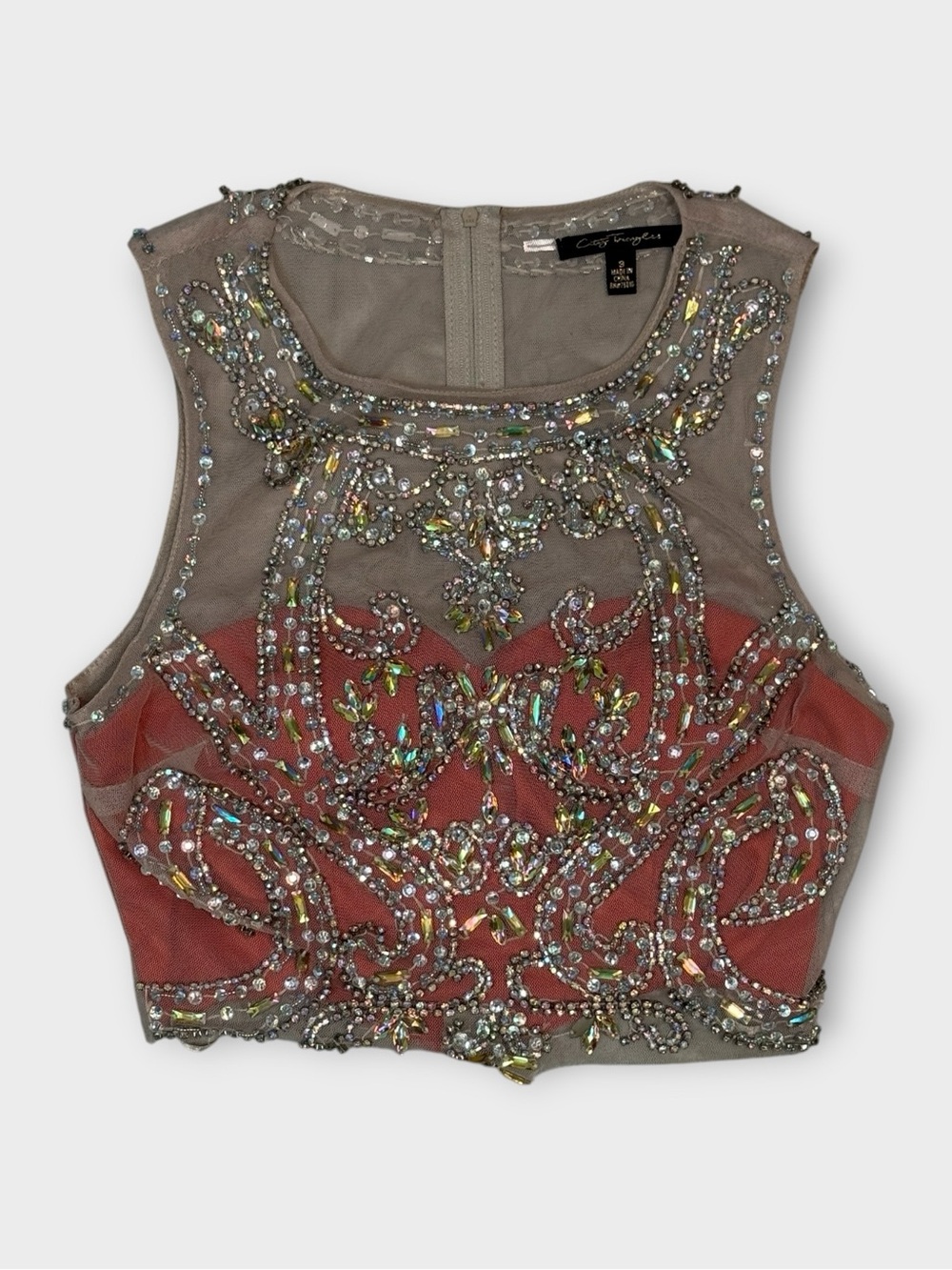 City Triangles Iridescent Rhinestone Mesh Crop Top — Size 3